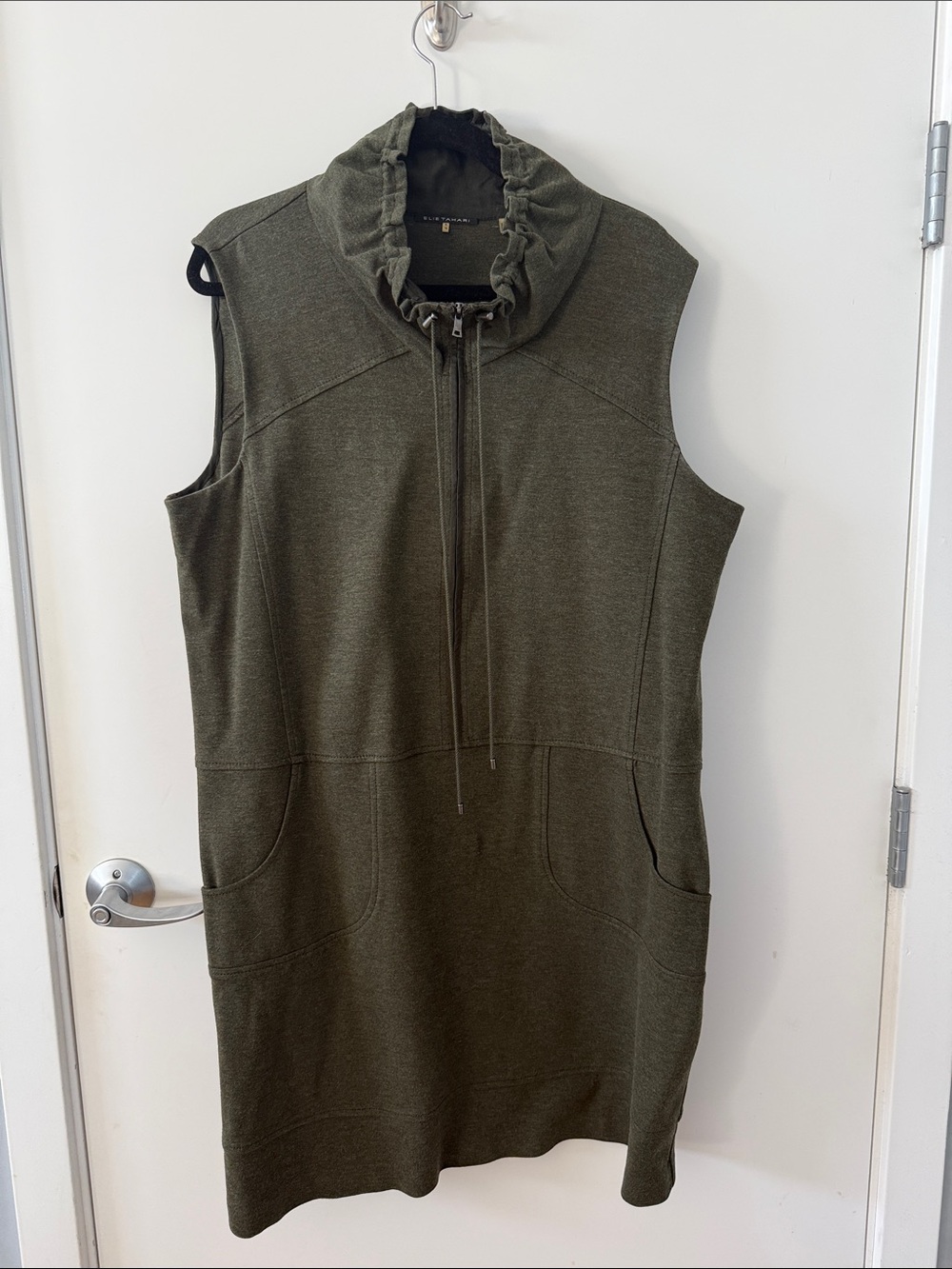 Sleeveless Olive Green Drawstring Neck Knit Dress